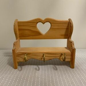 Heart Cutout Mini Wooden Bench with Hooks